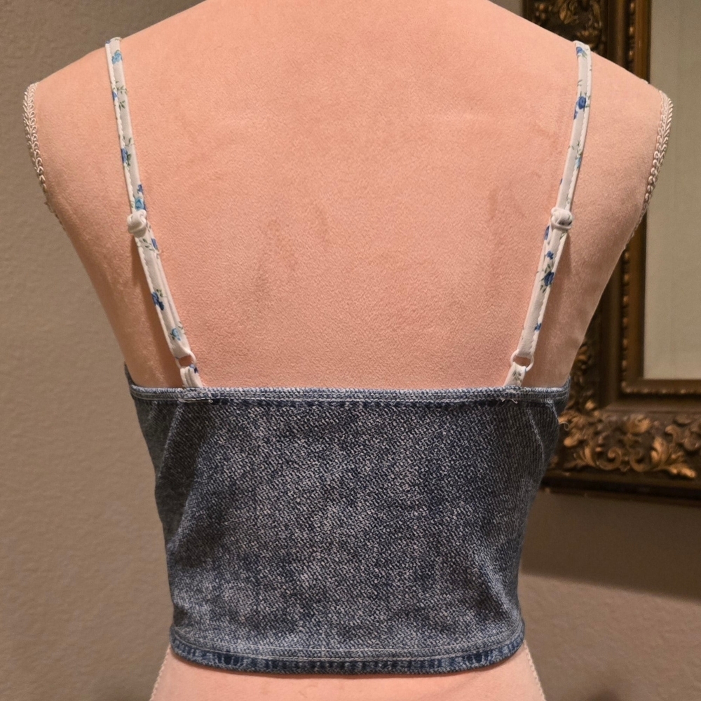 Floral Denim Blue Corset Top W/Bows - Picture 4 of 4